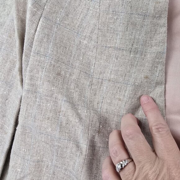 Linen Blend Beige Plaid Womens Two-Piece Blazer & Dress Suit Lined Size 4 - Picture 3 of 16